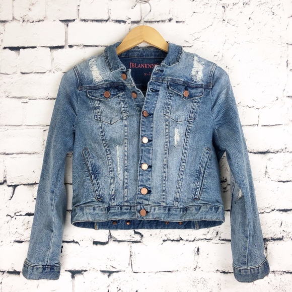 Blank NYC Juniors Distressed Jean Jacket - Picture 1 of 7